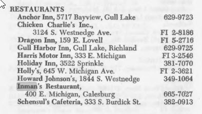 Inmans Restaurant - Kalamazoo College Handbook With Address (newer photo)